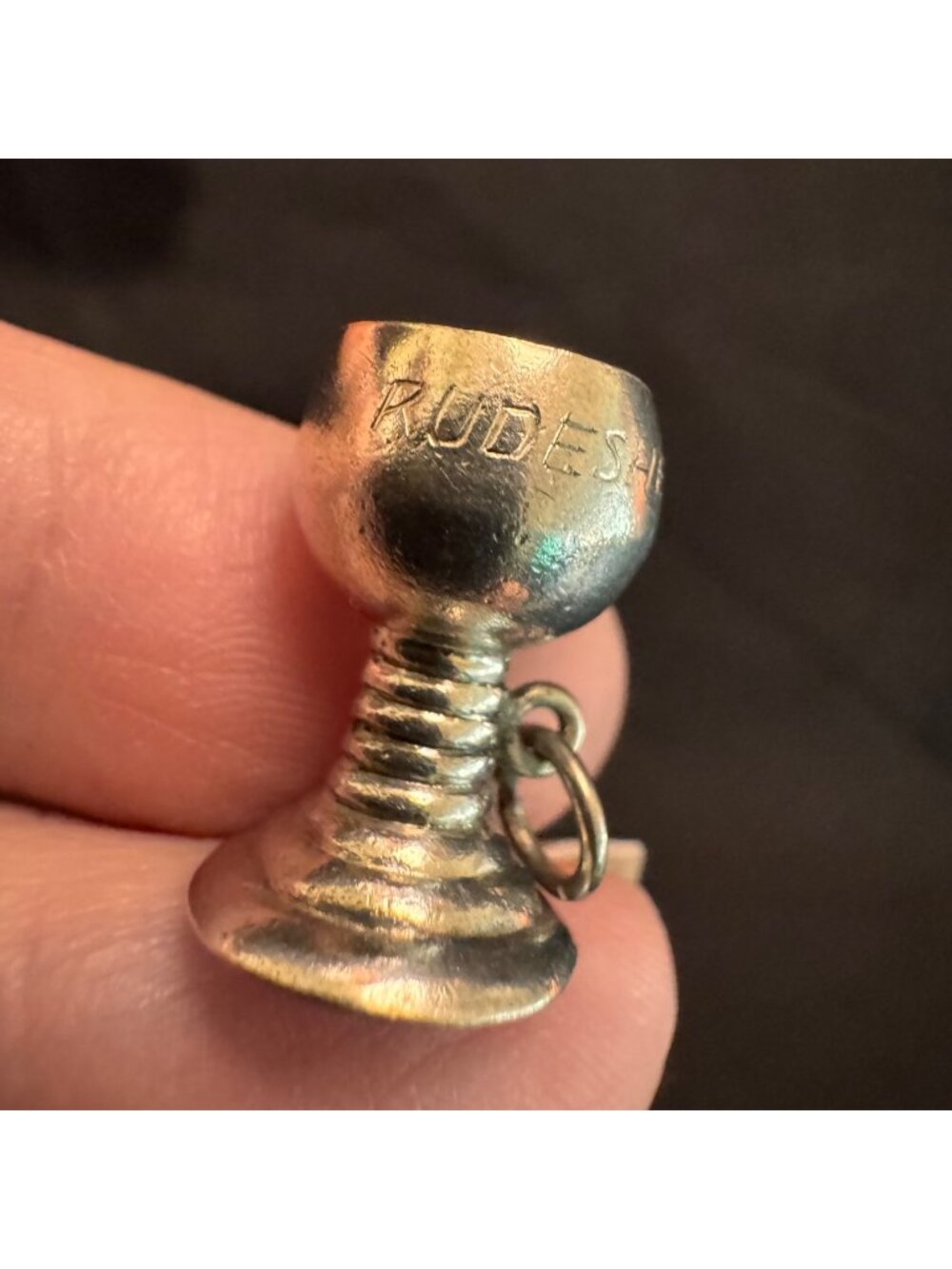 Sterling Silver 925 Rüdesheim Etched Wine Glass Charm Size 0.75" Length